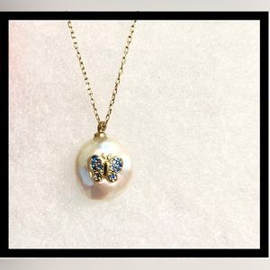 Butterfly pearl necklace 14k over sterling silver